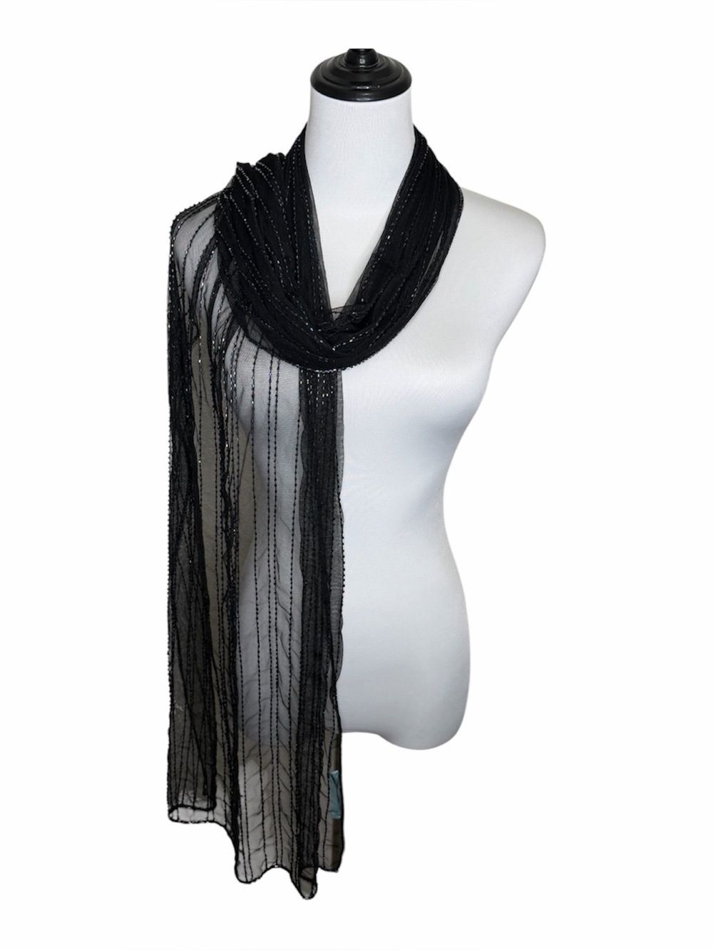 Vintage Betsey Johnson Sheer Black Beaded Scarf 90s Y2K Glam Prom Whimsigoth Got